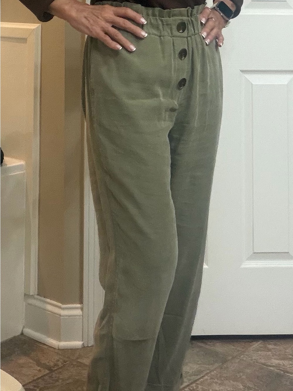 Zara Olive Green High-Waist Wide Leg Pants